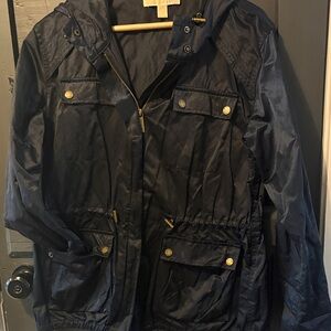 Navy Hooded Jacket with Gold Accents